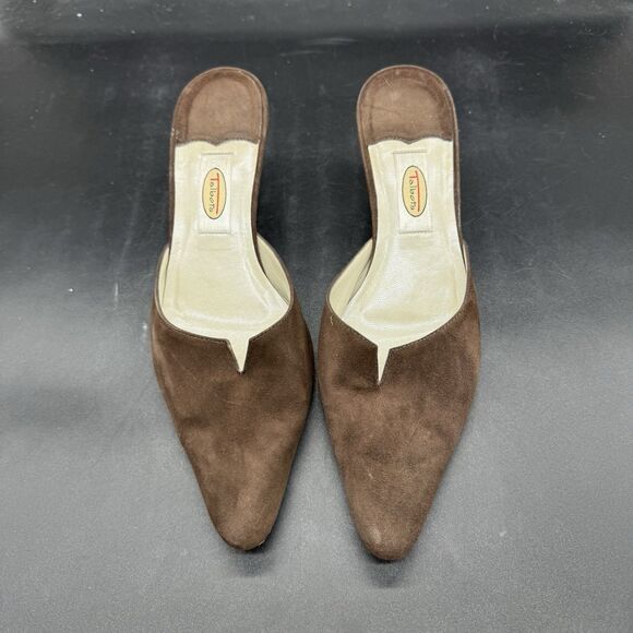 Talbots Vintage Brown Suede Kitten Heel Pointed Toe Mule Womens Size 7B - Picture 3 of 7